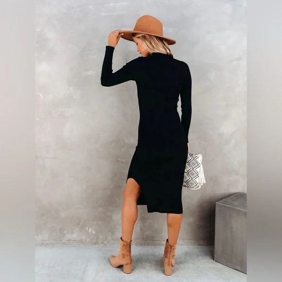 VICI Newtown Mock Neck Knit Midi Dress – Black – Size Small - Picture 2 of 7